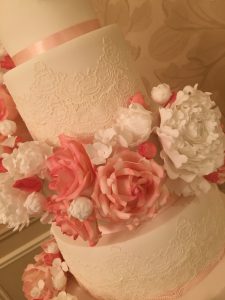 roses peonies and lace 6 tier wedding cake
